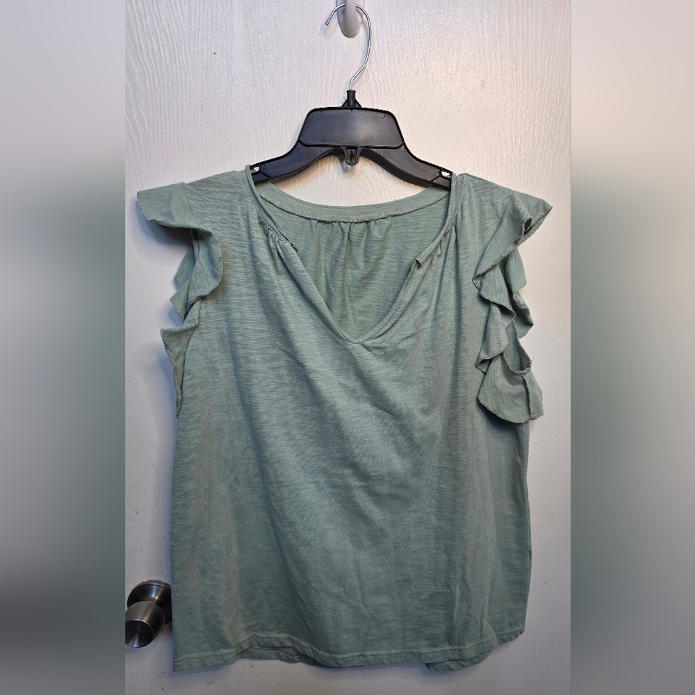 *3 FOR $12* Green Flutter Sleeve Ruffled Blouse